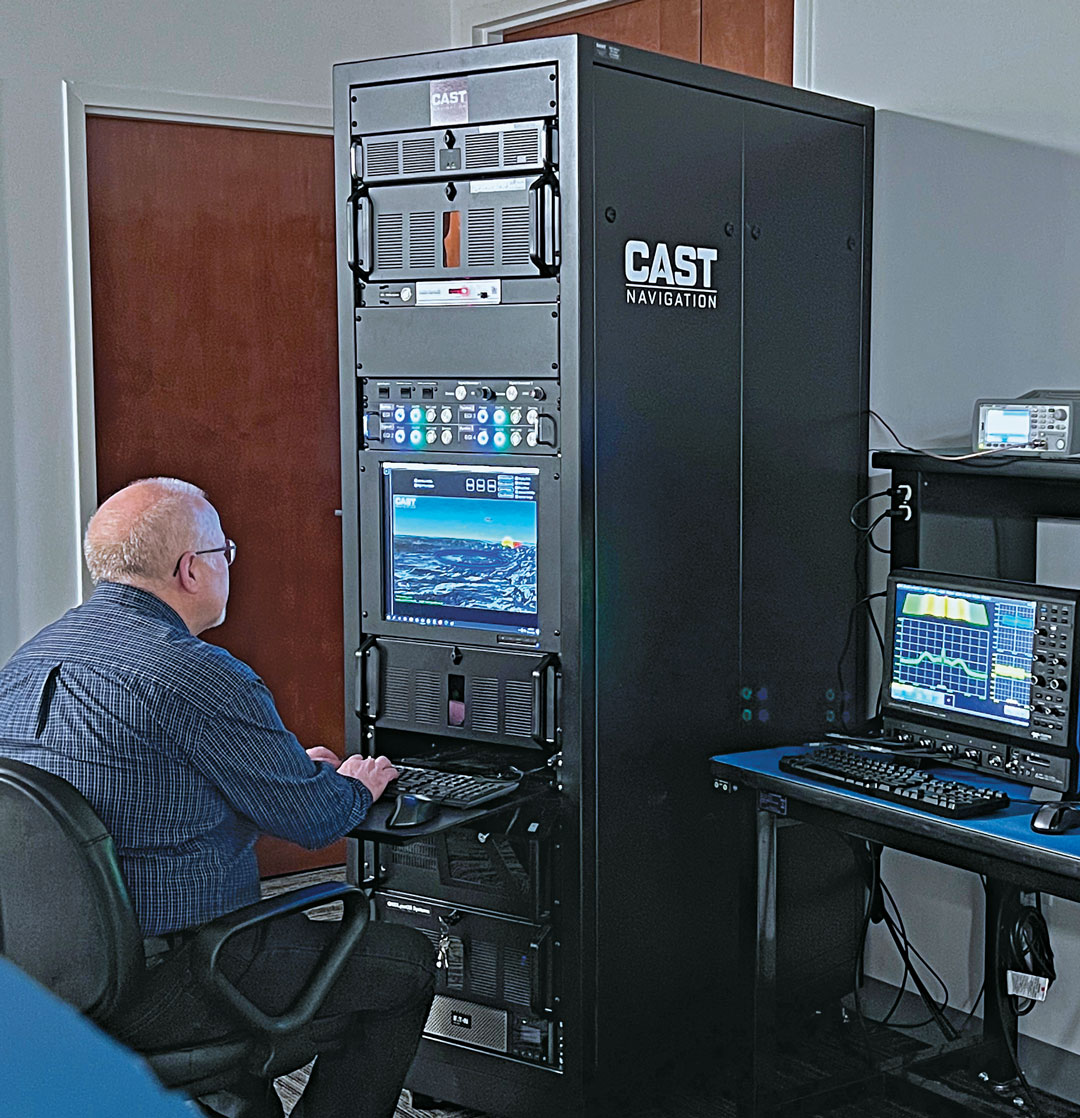 Senior Software Engineer Neil O’Brien utilizing a CAST-8000 GNSS Simulator to analyze CRPA trajectory data. (Photo: CAST Navigation)
